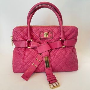 Marc Jacobs Quilted Pink Leather Belted Bruna Hand Bag Tote Satchel